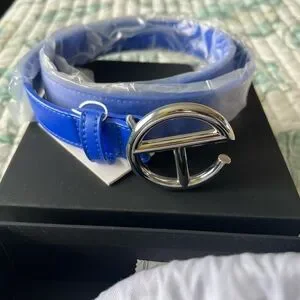 Telfar Dark Blue Belt with Silver Logo Buckle TELFAR: Logo Belt – ooga booga main image 2